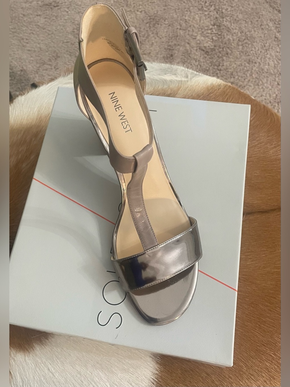 Nine West Silver & Taupe Strappy Block Heel Sandals